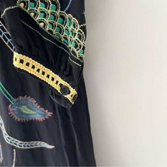 Vintage Kenar Silk Dress Embroidered Peacock Size Medium Fairy Whimsigoth - Picture 3 of 8